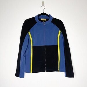 St. John Gold Label Jacket Light Weight Zip Up Blue Black Neon M EUC